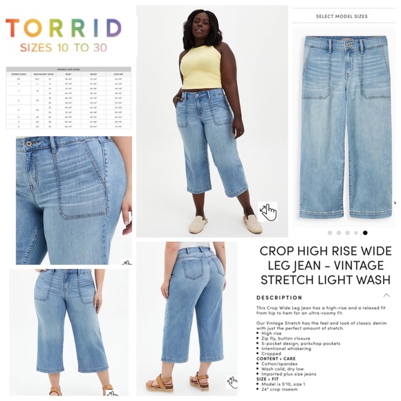 torrid Denim - Torrid 24 plus size crop high rise wide leg vintage stretch light wash jeans